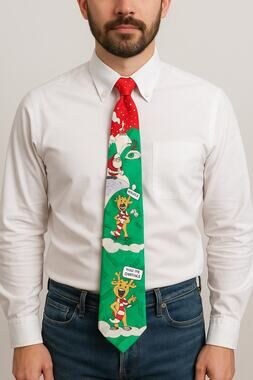 Vintage Holiday Christmas Novelty Tie Silk Yule Tie Greetings Hallmark